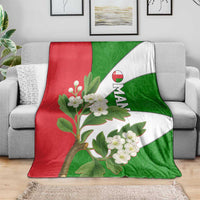 Oman Blanket with White Blossom Floral Design and National Flag Colors