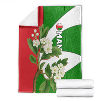 Oman Blanket with White Blossom Floral Design and National Flag Colors