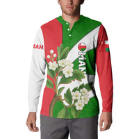Oman Button Sweatshirt with White Blossom Floral Design and National Flag Colors