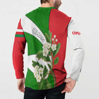 Oman Button Sweatshirt with White Blossom Floral Design and National Flag Colors