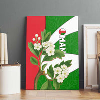 Oman Canvas Wall Art with White Blossom Floral Design and National Flag Colors