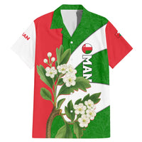 Oman Family Matching Mermaid Dress and Hawaiian Shirt with White Blossom Floral Design and National Flag Colors