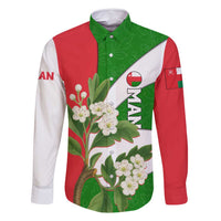 Oman Family Matching Off Shoulder Maxi Dress and Hawaiian Shirt with White Blossom Floral Design and National Flag Colors