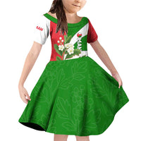 Oman Family Matching Off Shoulder Short Dress and Hawaiian Shirt with White Blossom Floral Design and National Flag Colors