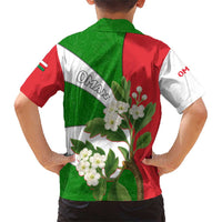 Oman Family Matching Short Sleeve Bodycon Dress and Hawaiian Shirt with White Blossom Floral Design and National Flag Colors
