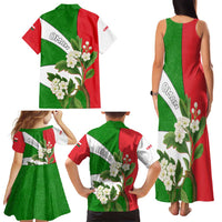 Oman Family Matching Tank Maxi Dress and Hawaiian Shirt with White Blossom Floral Design and National Flag Colors