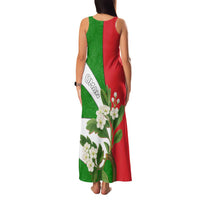 Oman Family Matching Tank Maxi Dress and Hawaiian Shirt with White Blossom Floral Design and National Flag Colors