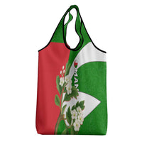 Oman Grocery Bag with White Blossom Floral Design and National Flag Colors