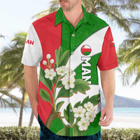 Oman Hawaiian Shirt with White Blossom Floral Design and National Flag Colors
