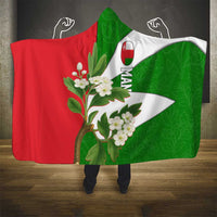 Oman Hooded Blanket with White Blossom Floral Design and National Flag Colors