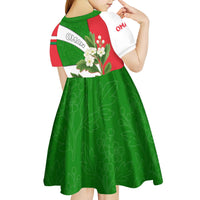 Oman Kid Short Sleeve Dress with White Blossom Floral Design and National Flag Colors