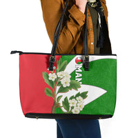 Oman Leather Tote Bag with White Blossom Floral Design and National Flag Colors