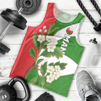 Oman Men Tank Top with White Blossom Floral Design and National Flag Colors