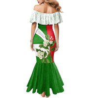Oman Mermaid Dress with White Blossom Floral Design and National Flag Colors