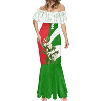 Oman Mermaid Dress with White Blossom Floral Design and National Flag Colors