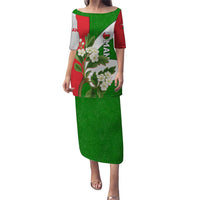 Oman Puletasi with White Blossom Floral Design and National Flag Colors