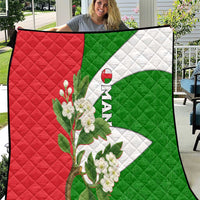 Oman Quilt with White Blossom Floral Design and National Flag Colors