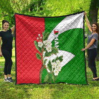 Oman Quilt with White Blossom Floral Design and National Flag Colors
