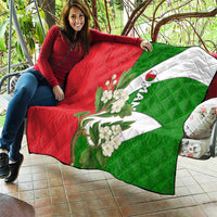 Oman Quilt with White Blossom Floral Design and National Flag Colors