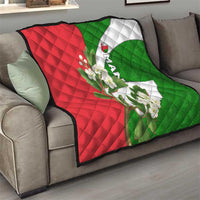 Oman Quilt with White Blossom Floral Design and National Flag Colors