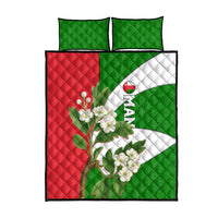 Oman Quilt Bed Set with White Blossom Floral Design and National Flag Colors