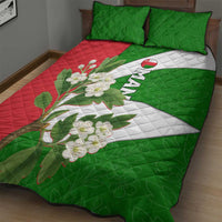 Oman Quilt Bed Set with White Blossom Floral Design and National Flag Colors
