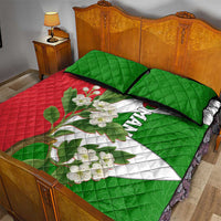 Oman Quilt Bed Set with White Blossom Floral Design and National Flag Colors