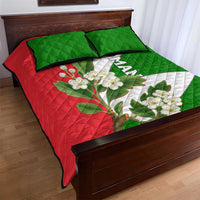 Oman Quilt Bed Set with White Blossom Floral Design and National Flag Colors