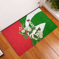 Oman Rubber Doormat with White Blossom Floral Design and National Flag Colors
