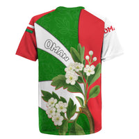 Oman Rugby Jersey with White Blossom Floral Design and National Flag Colors