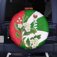 Oman Spare Tire Cover with White Blossom Floral Design and National Flag Colors