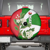 Oman Spare Tire Cover with White Blossom Floral Design and National Flag Colors