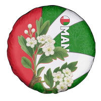 Oman Spare Tire Cover with White Blossom Floral Design and National Flag Colors