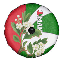 Oman Spare Tire Cover with White Blossom Floral Design and National Flag Colors