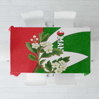 Oman Tablecloth with White Blossom Floral Design and National Flag Colors