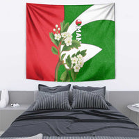 Oman Tapestry with White Blossom Floral Design and National Flag Colors