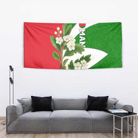Oman Tapestry with White Blossom Floral Design and National Flag Colors