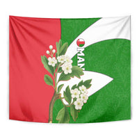 Oman Tapestry with White Blossom Floral Design and National Flag Colors