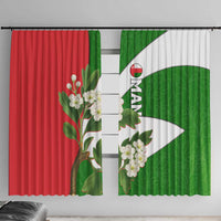 Oman Window Curtain with White Blossom Floral Design and National Flag Colors