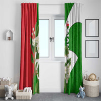 Oman Window Curtain with White Blossom Floral Design and National Flag Colors