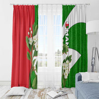 Oman Window Curtain with White Blossom Floral Design and National Flag Colors