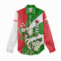 Oman Women Casual Shirt with White Blossom Floral Design and National Flag Colors