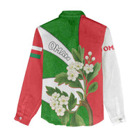 Oman Women Casual Shirt with White Blossom Floral Design and National Flag Colors