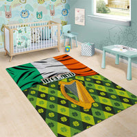 Ireland Area Rug with Irish Flag Harp and Shamrock Pattern Design