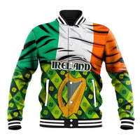 Ireland Baseball Jacket with Irish Flag Harp and Shamrock Pattern Design
