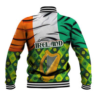 Ireland Baseball Jacket with Irish Flag Harp and Shamrock Pattern Design