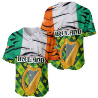 Ireland Baseball Jersey with Irish Flag Harp and Shamrock Pattern Design