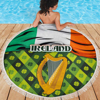 Ireland Beach Blanket with Irish Flag Harp and Shamrock Pattern Design
