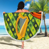 Ireland Beach Blanket with Irish Flag Harp and Shamrock Pattern Design