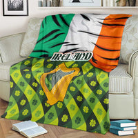 Ireland Blanket with Irish Flag Harp and Shamrock Pattern Design